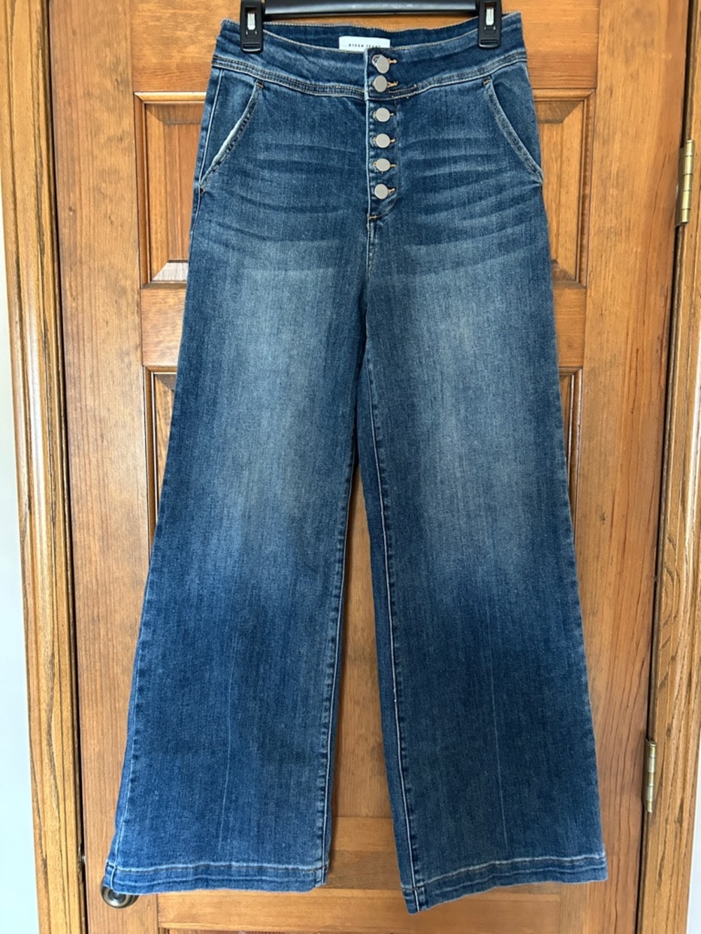Risen Wide Leg High-Rise Jeans in Dark Blue - Button Front
